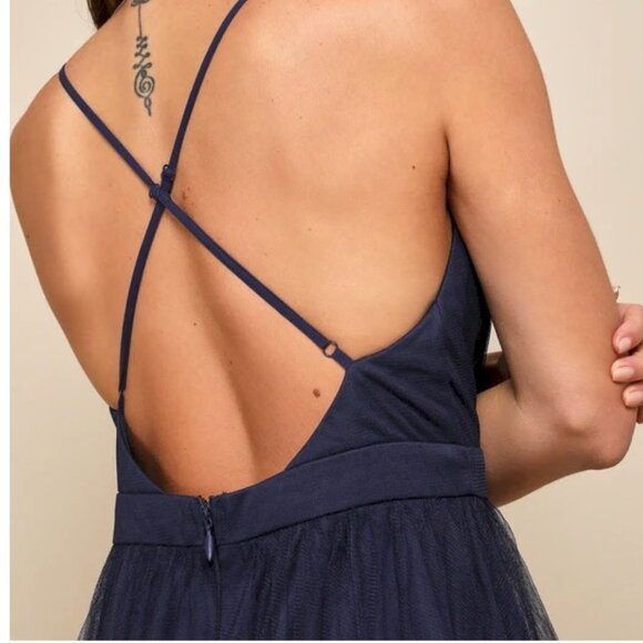 Lulus Rare Beauty Navy Blue Tulle X Back Maxi Dress by Lulus NWOT - Picture 6 of 7